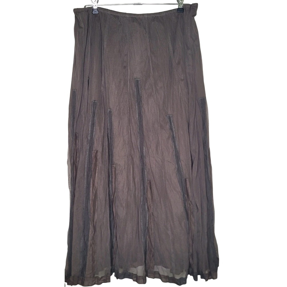 J.Jill Brown Mesh Pleated Long Skirt L Petite Lined Zip Skirt Boho Festival